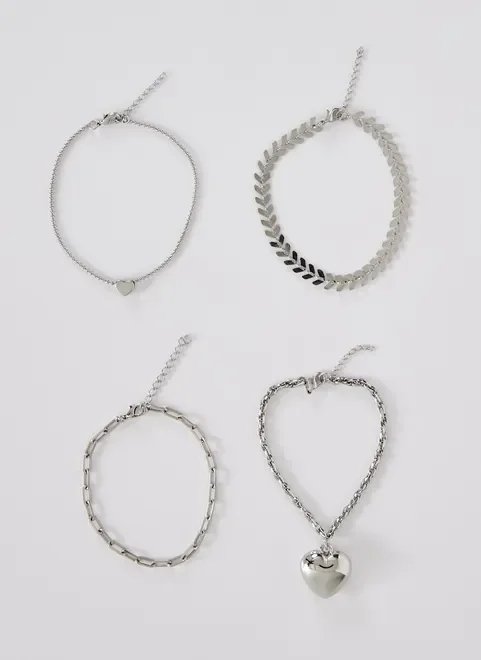 kit pulseiras prateadas com coração kit pulseiras prateadas com coração