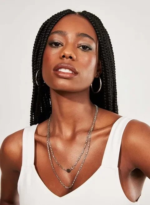 colar duplo prateado colar duplo prateado