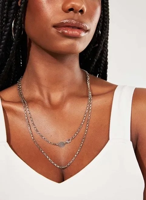 colar duplo prateado colar duplo prateado