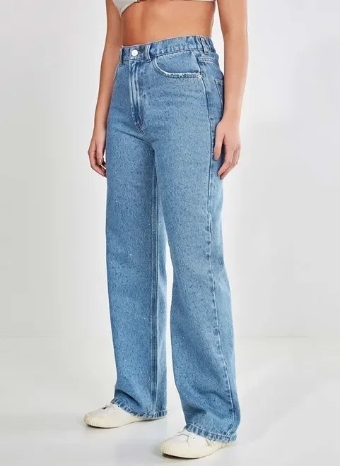 calça jeans reta over com brilhos calça jeans reta over com brilhos