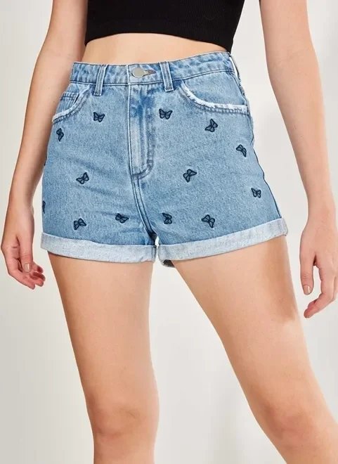 short mom jeans borboletas short mom jeans borboletas