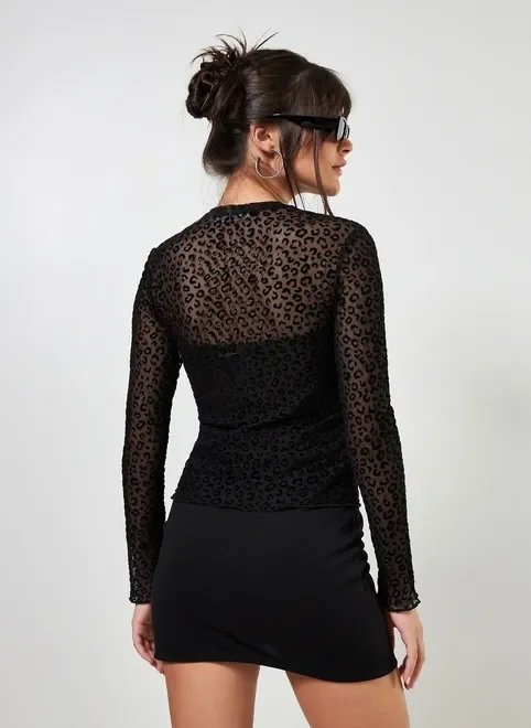 blusa de tule onça preta blusa de tule onça preta