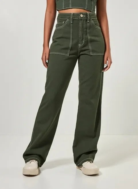 calça wide leg em sarja com costuras calça wide leg em sarja com costuras