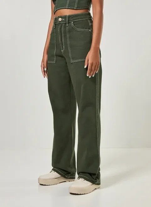 calça wide leg em sarja com costuras calça wide leg em sarja com costuras