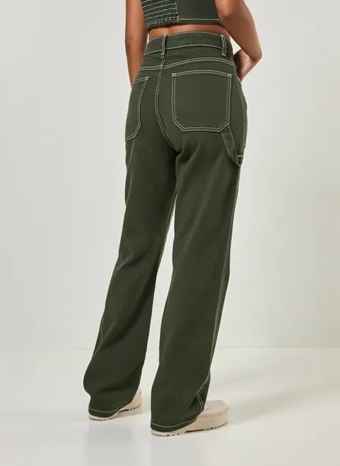 calça wide leg em sarja com costuras calça wide leg em sarja com costuras