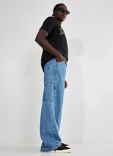 calça jeans oversized com bolsos calça jeans oversized com bolsos