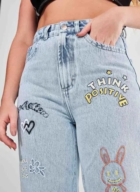 calça jeans reta over bordados calça jeans reta over bordados