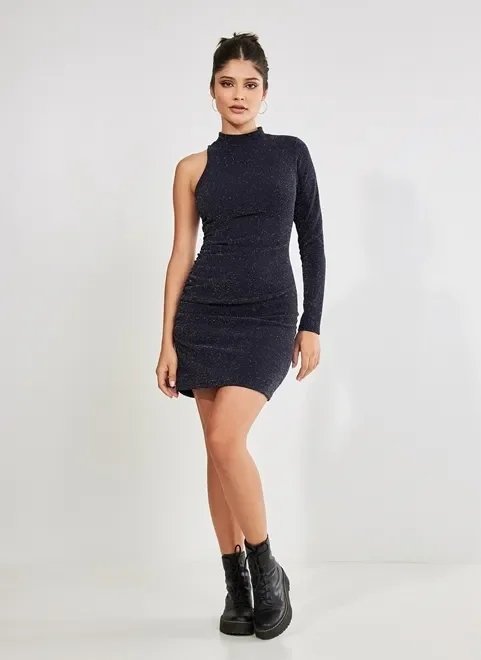 vestido de lurex com manga única vestido de lurex com manga única