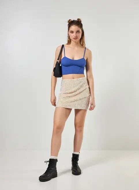 cropped corselet em malha azul cropped corselet em malha azul