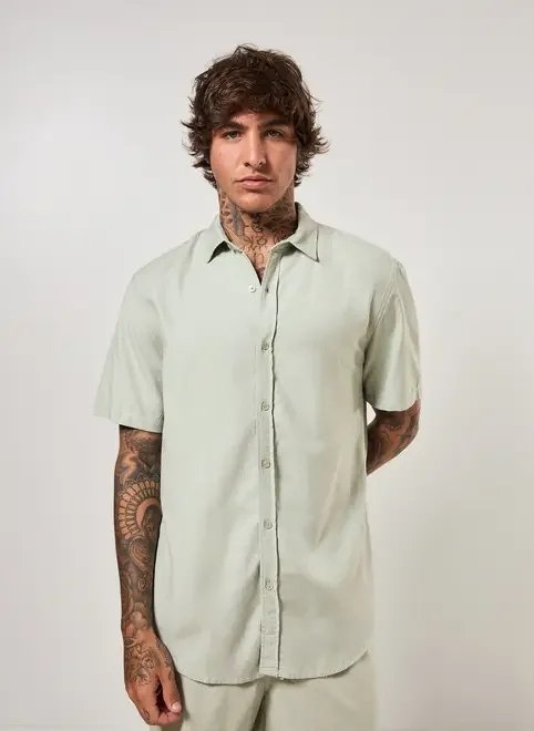 camisa de manga curta lisa com linho camisa de manga curta lisa com linho