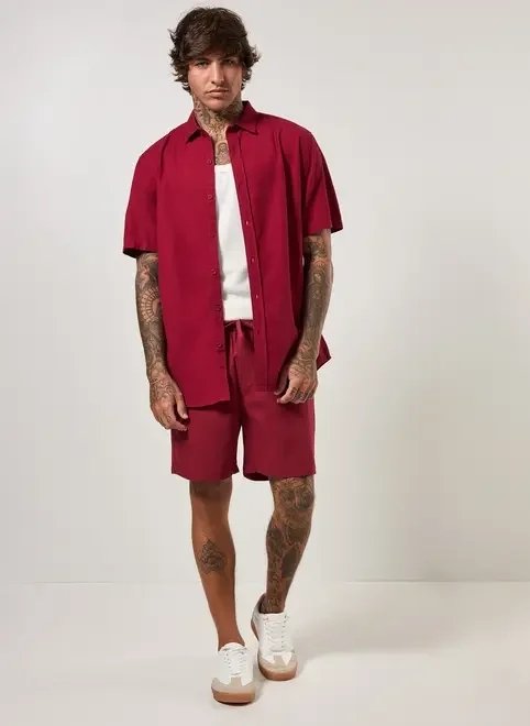 camisa de manga curta lisa com linho camisa de manga curta lisa com linho