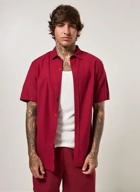 camisa de manga curta lisa com linho camisa de manga curta lisa com linho