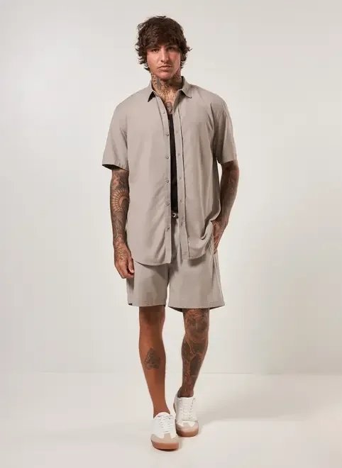 camisa de manga curta lisa com linho camisa de manga curta lisa com linho