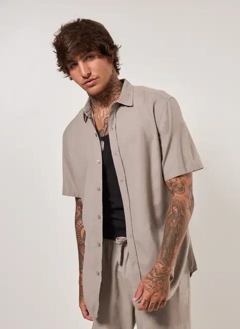 camisa de manga curta lisa com linho camisa de manga curta lisa com linho