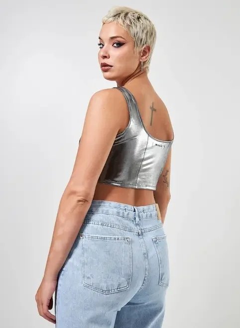 cropped corselet prateado gen me cropped corselet prateado gen me