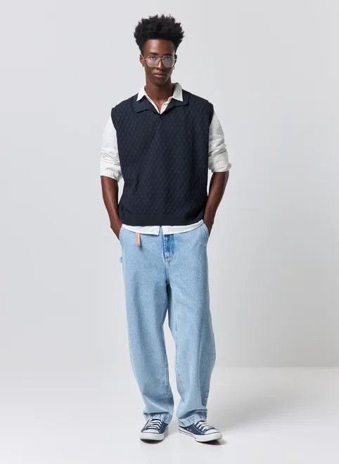 calça reta jeans marmorizada calça reta jeans marmorizada