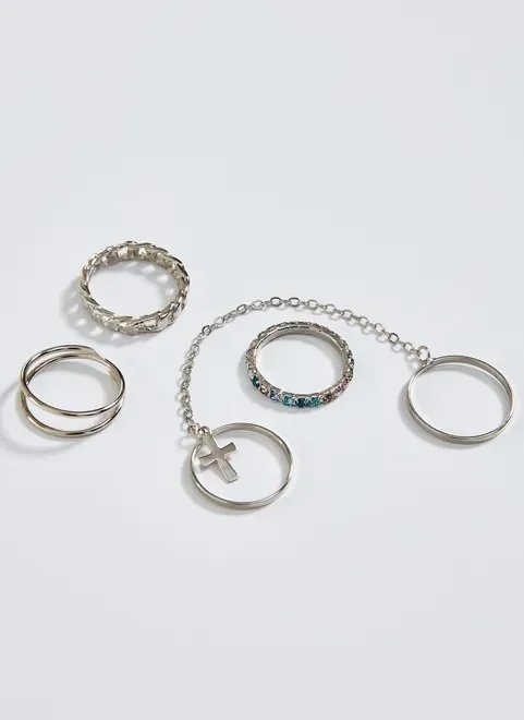 kit anéis prateados com corrente kit anéis prateados com corrente