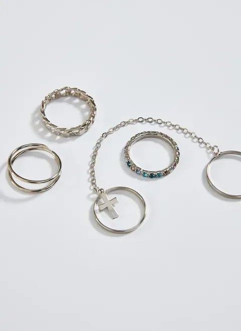 kit anéis prateados com corrente kit anéis prateados com corrente