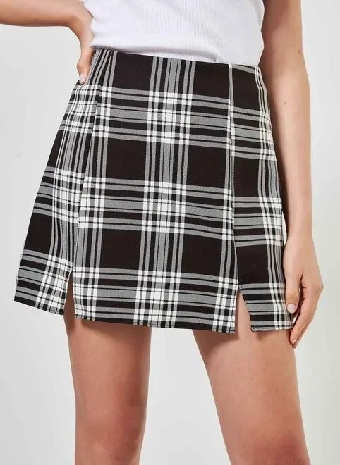 saia xadrez fendinhas saia xadrez fendinhas