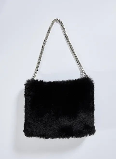 bolsa de pelinho preta com corrente bolsa de pelinho preta com corrente