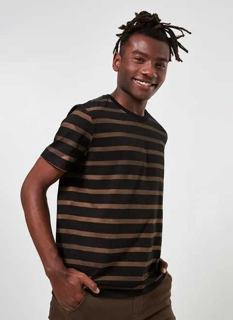 camiseta listrada preta e marrom camiseta listrada preta e marrom