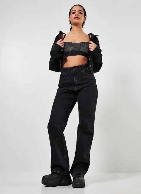 calça jeans preta com brilho calça jeans preta com brilho