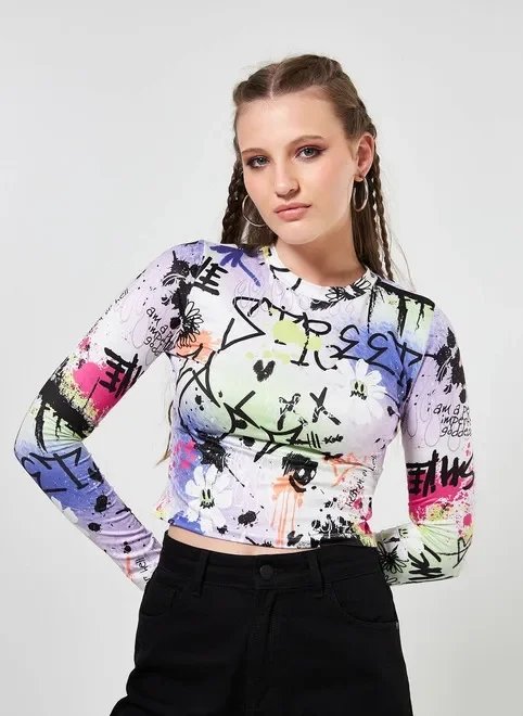 blusa de manga longa estampada blusa de manga longa estampada