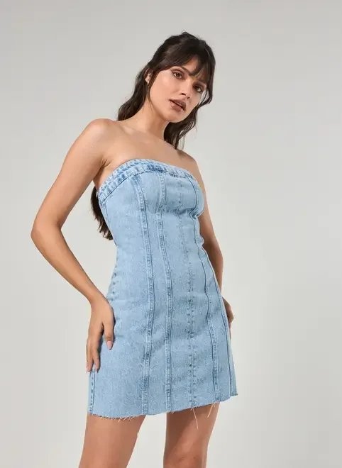 vestido jeans sem alça vestido jeans sem alça