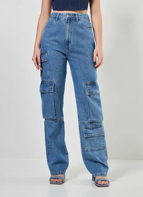 calça jeans reta cargo calça jeans reta cargo