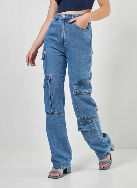 calça jeans reta cargo calça jeans reta cargo