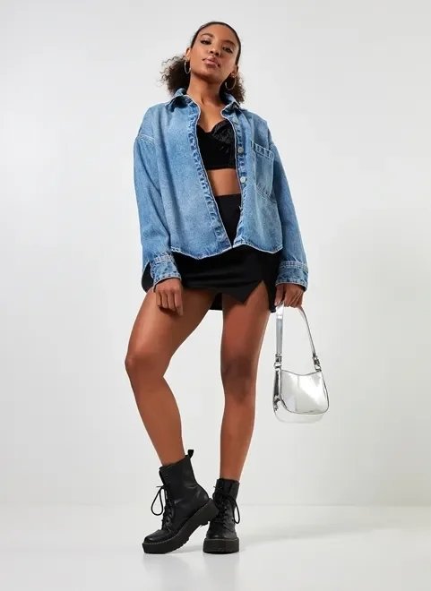 camisa overshirt jeans com bolso camisa overshirt jeans com bolso