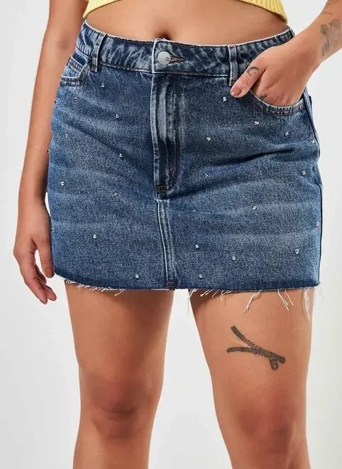 saia jeans escura com spikes saia jeans escura com spikes