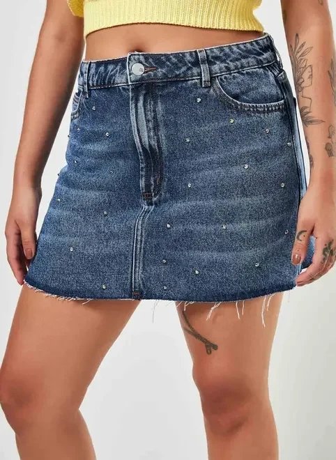 saia jeans escura com spikes saia jeans escura com spikes