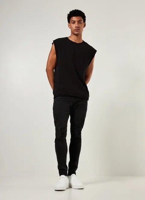 calça super skinny preta com rasgos calça super skinny preta com rasgos