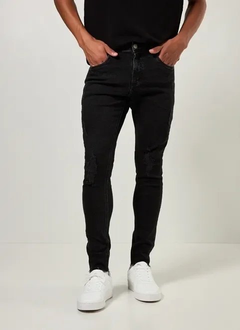 calça super skinny preta com rasgos calça super skinny preta com rasgos