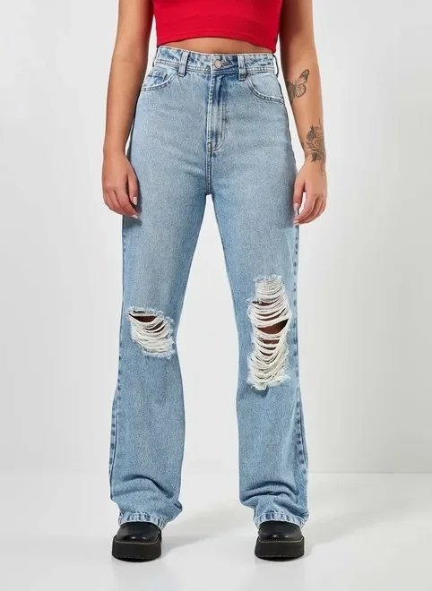 calça jeans wide leg destroyed calça jeans wide leg destroyed