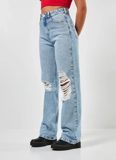 calça jeans wide leg destroyed calça jeans wide leg destroyed
