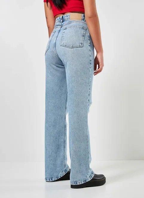 calça jeans wide leg destroyed calça jeans wide leg destroyed