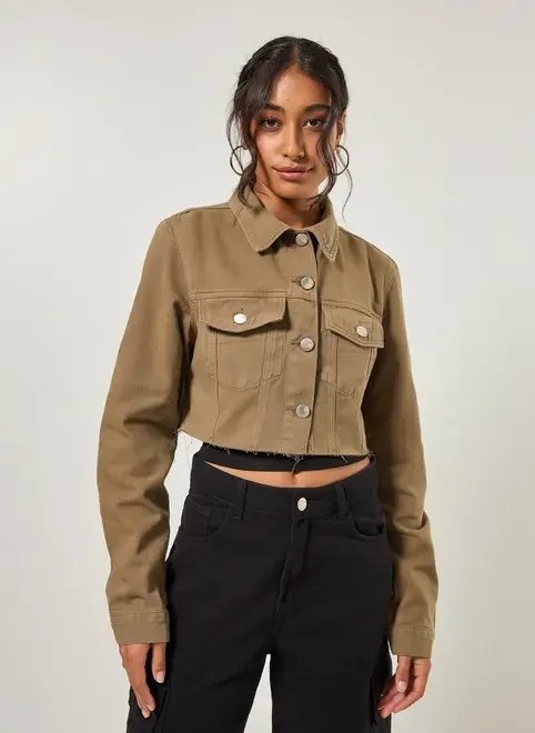 jaqueta de sarja cropped jaqueta de sarja cropped