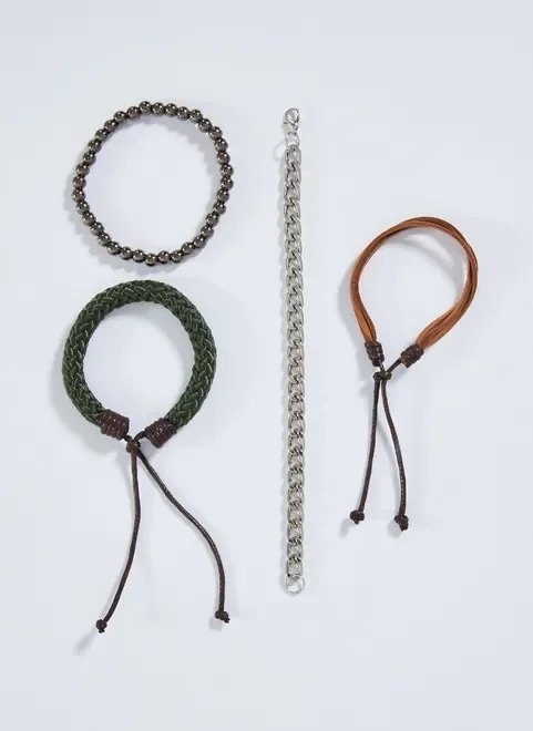 kit pulseiras prateado, caramelo e verde kit pulseiras prateado, caramelo e verde