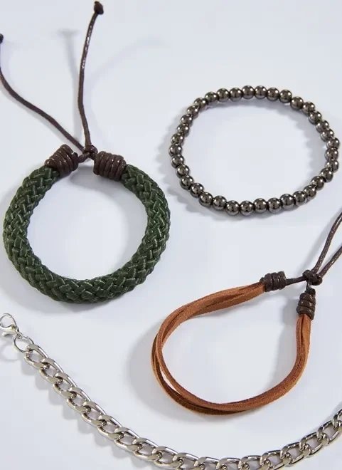 kit pulseiras prateado, caramelo e verde kit pulseiras prateado, caramelo e verde
