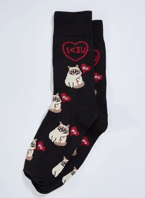 meia gato irônico com corações meia gato irônico com corações