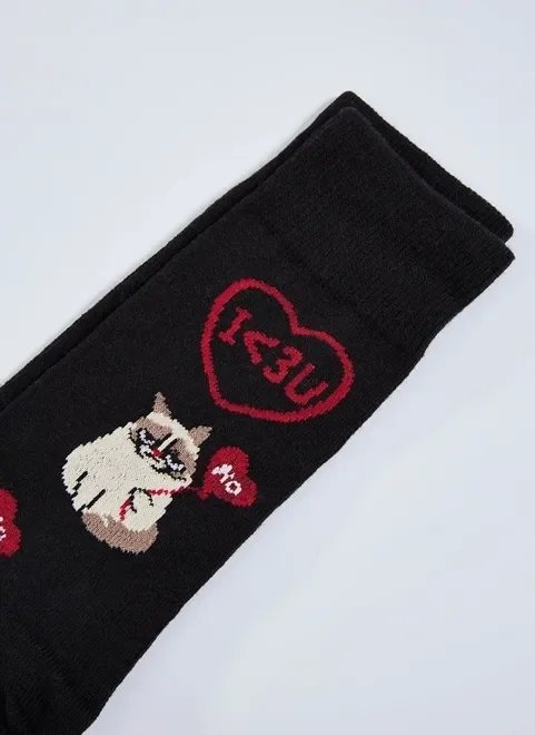 meia gato irônico com corações meia gato irônico com corações