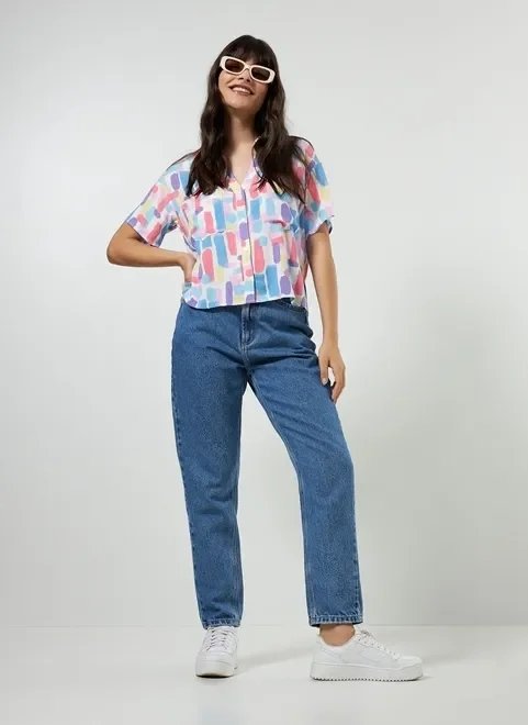 camisa manga curta pinceladas coloridas camisa manga curta pinceladas coloridas