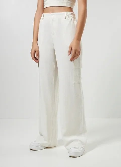 calça cargo off-white com linho calça cargo off-white com linho
