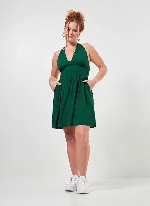 vestido frente única com bolsos vestido frente única com bolsos