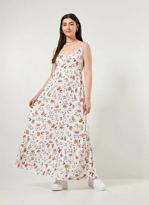 vestido longo off-white floral vestido longo off-white floral