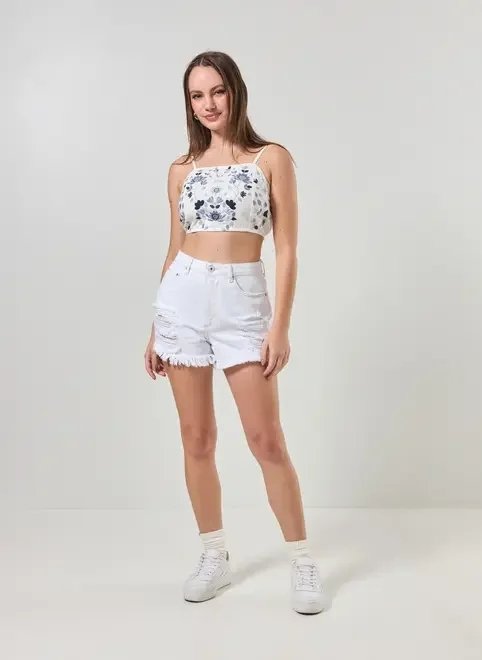 cropped off-white com bordados azuis cropped off-white com bordados azuis