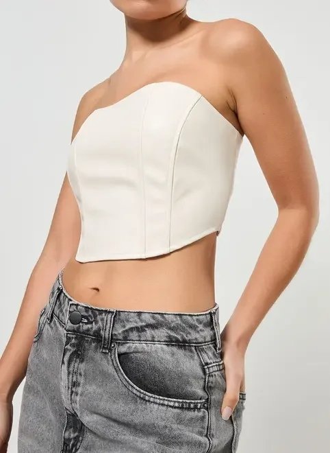 cropped corselet em tecido sintético cropped corselet em tecido sintético