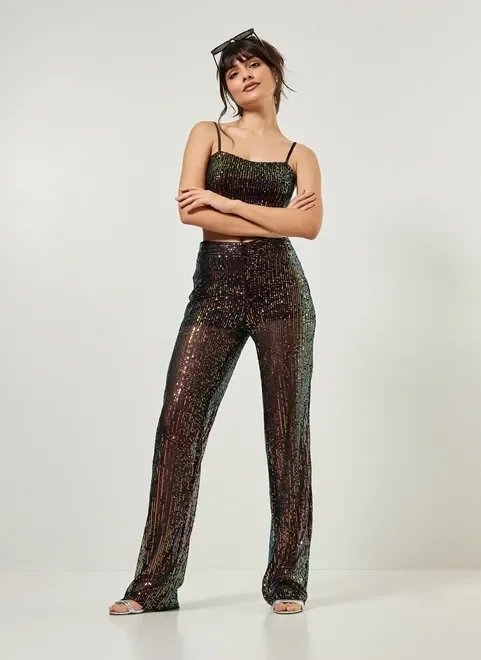 calça com paetê cobre calça com paetê cobre